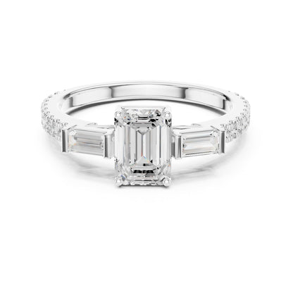 Emerald Three Stone Lab Grown Diamond Engagement Ring