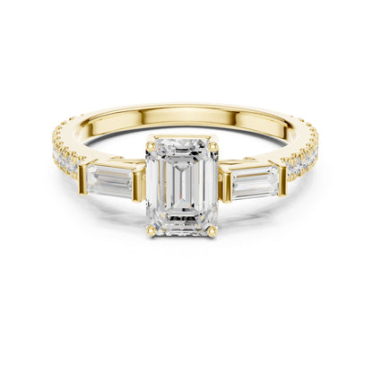 Emerald Three Stone Lab Grown Diamond Engagement Ring