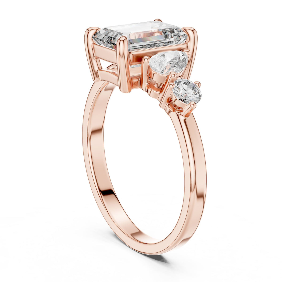 Emerald Three Stone Lab Grown Diamond Engagement Ring