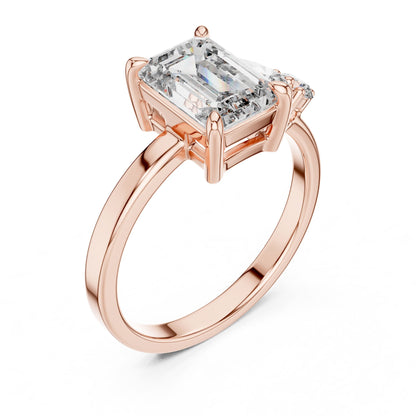 Emerald Three Stone Lab Grown Diamond Engagement Ring