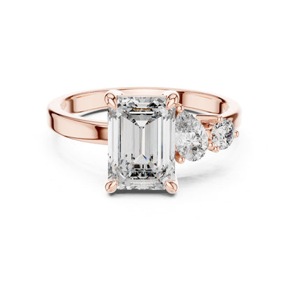 Emerald Three Stone Lab Grown Diamond Engagement Ring