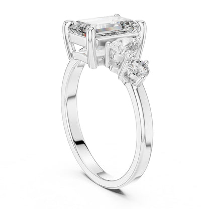 Emerald Three Stone Lab Grown Diamond Engagement Ring