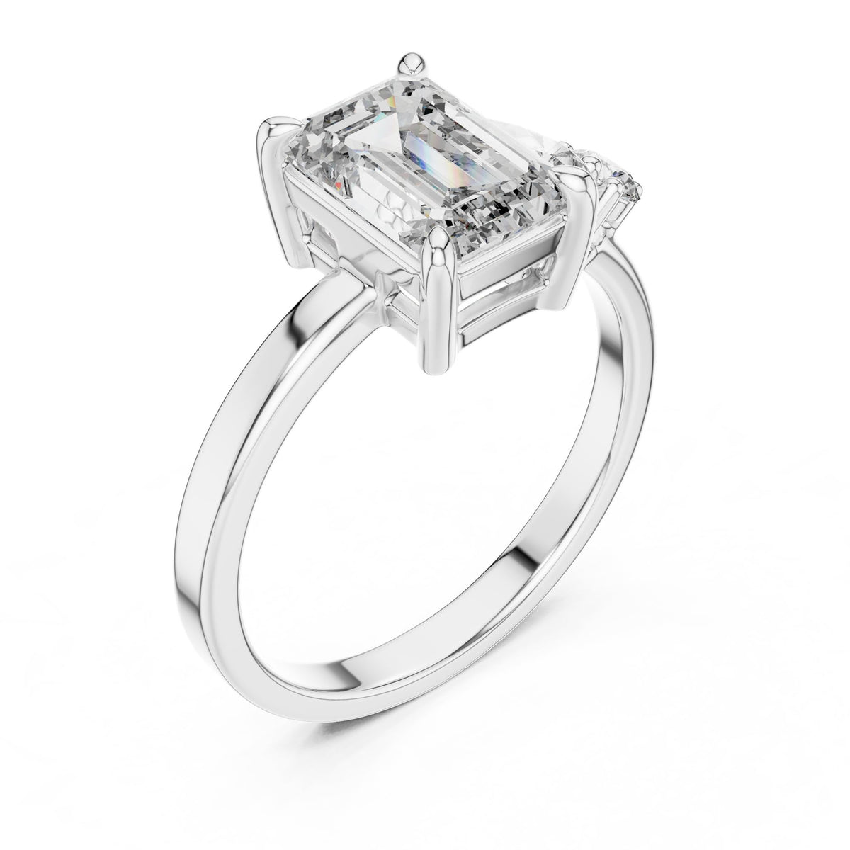 Emerald Three Stone Lab Grown Diamond Engagement Ring