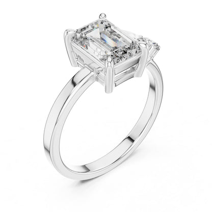 Emerald Three Stone Lab Grown Diamond Engagement Ring