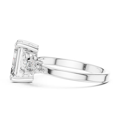 Emerald Three Stone Lab Grown Diamond Engagement Ring