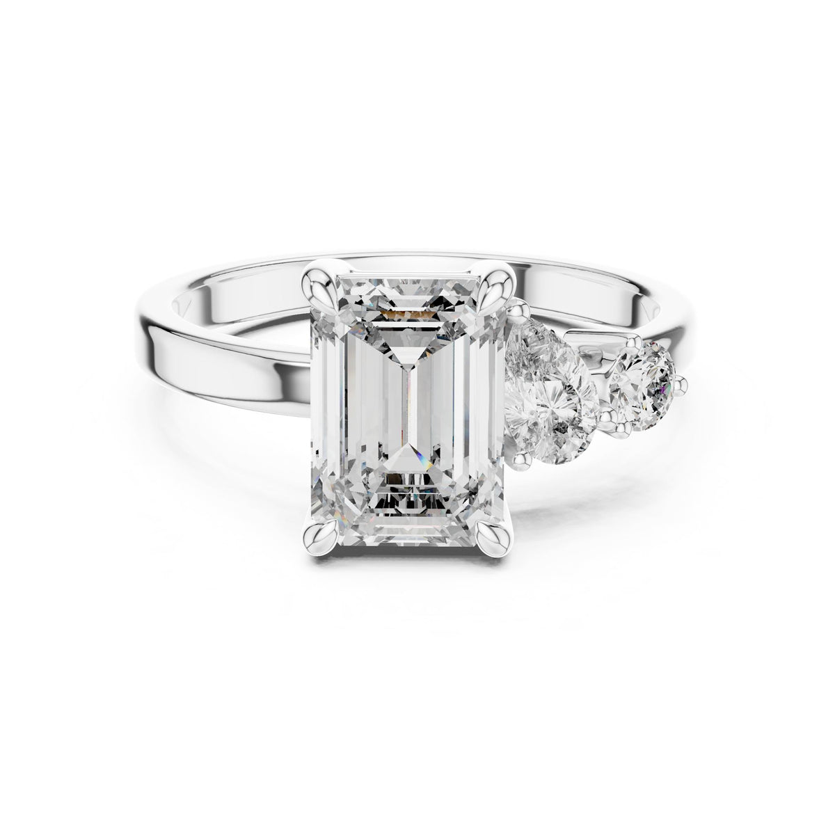 Emerald Three Stone Lab Grown Diamond Engagement Ring