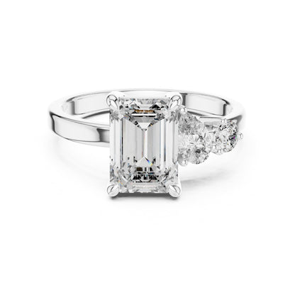 Emerald Three Stone Lab Grown Diamond Engagement Ring
