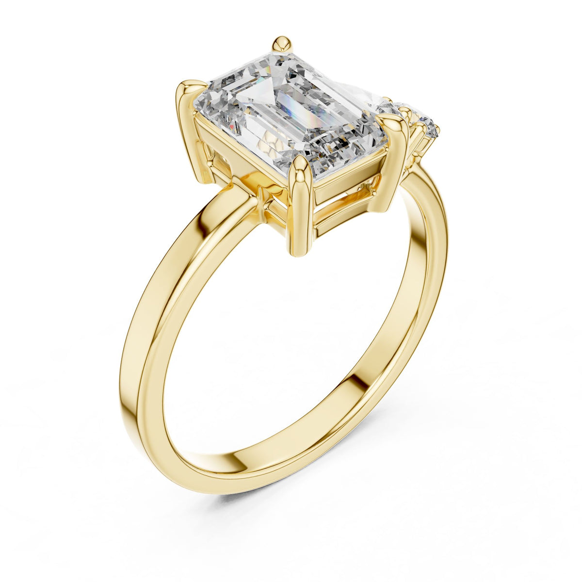 Emerald Three Stone Lab Grown Diamond Engagement Ring