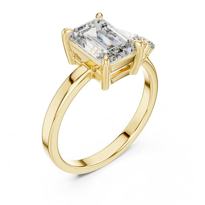 Emerald Three Stone Lab Grown Diamond Engagement Ring