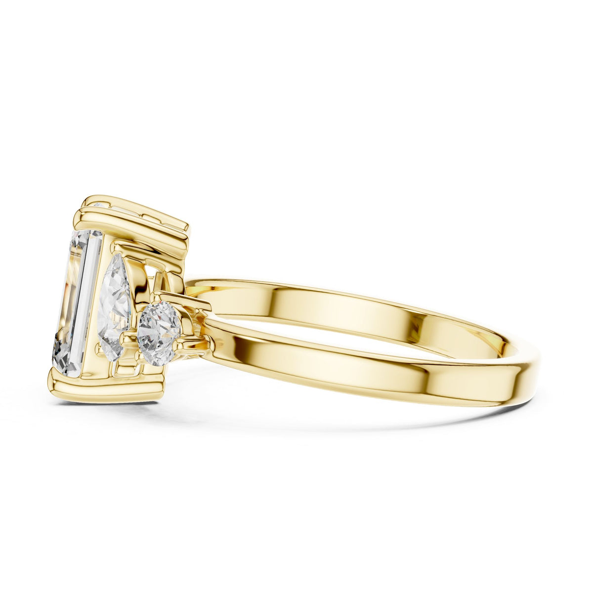 Emerald Three Stone Lab Grown Diamond Engagement Ring