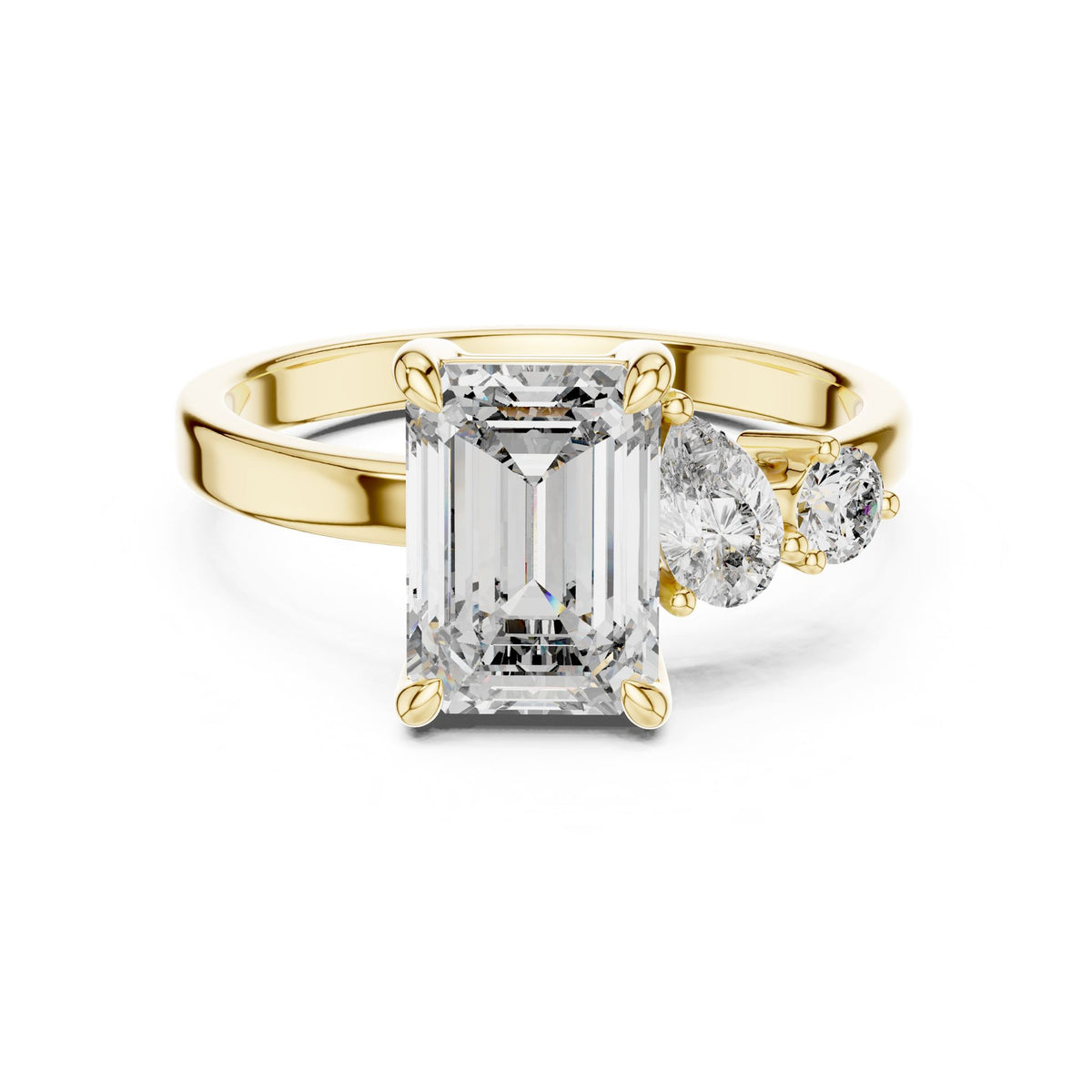 Emerald Three Stone Lab Grown Diamond Engagement Ring