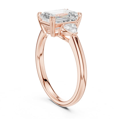 Emerald Three Stone Lab Grown Diamond Engagement Ring