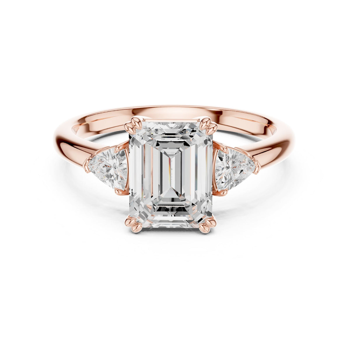 Emerald Three Stone Lab Grown Diamond Engagement Ring