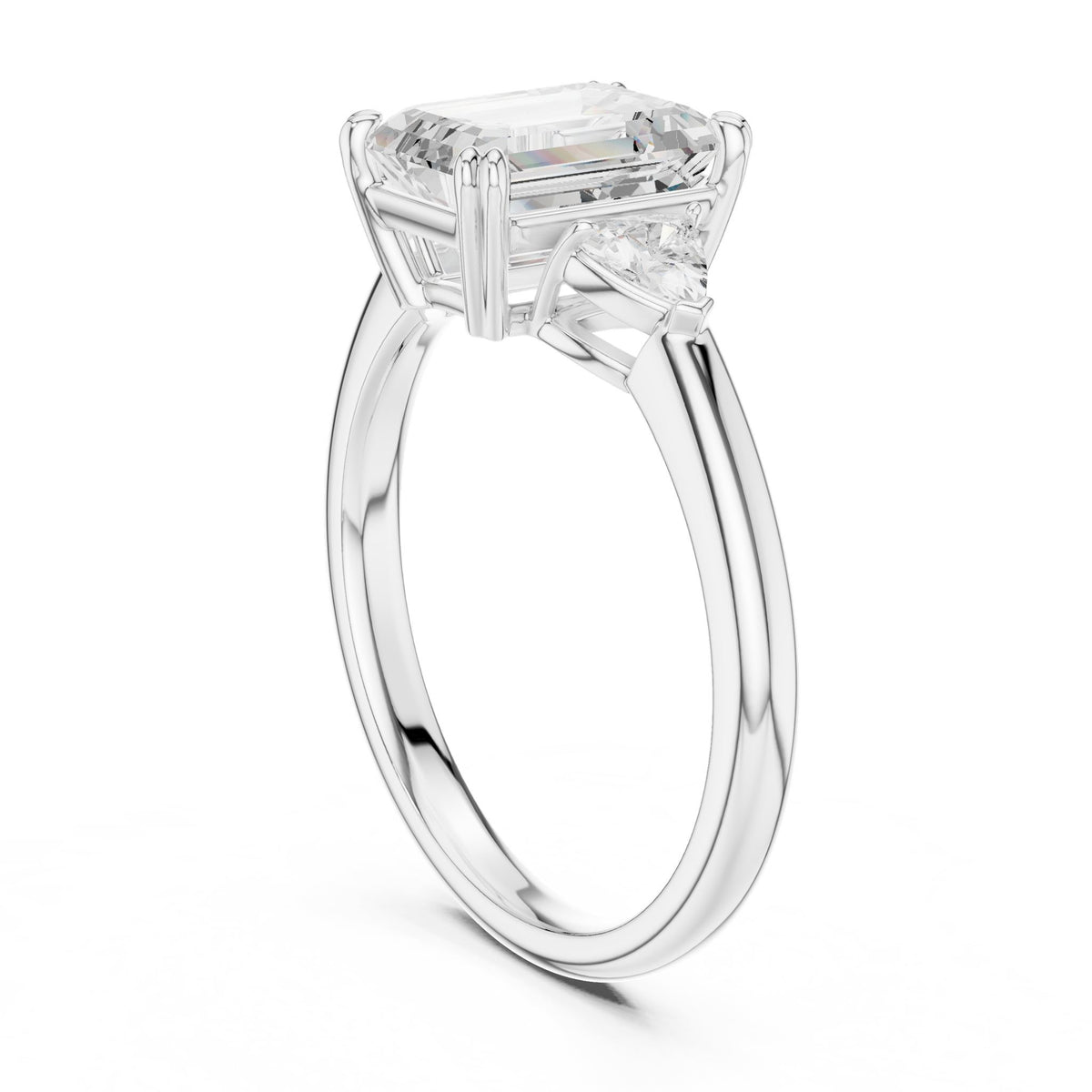 Emerald Three Stone Lab Grown Diamond Engagement Ring