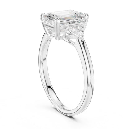 Emerald Three Stone Lab Grown Diamond Engagement Ring