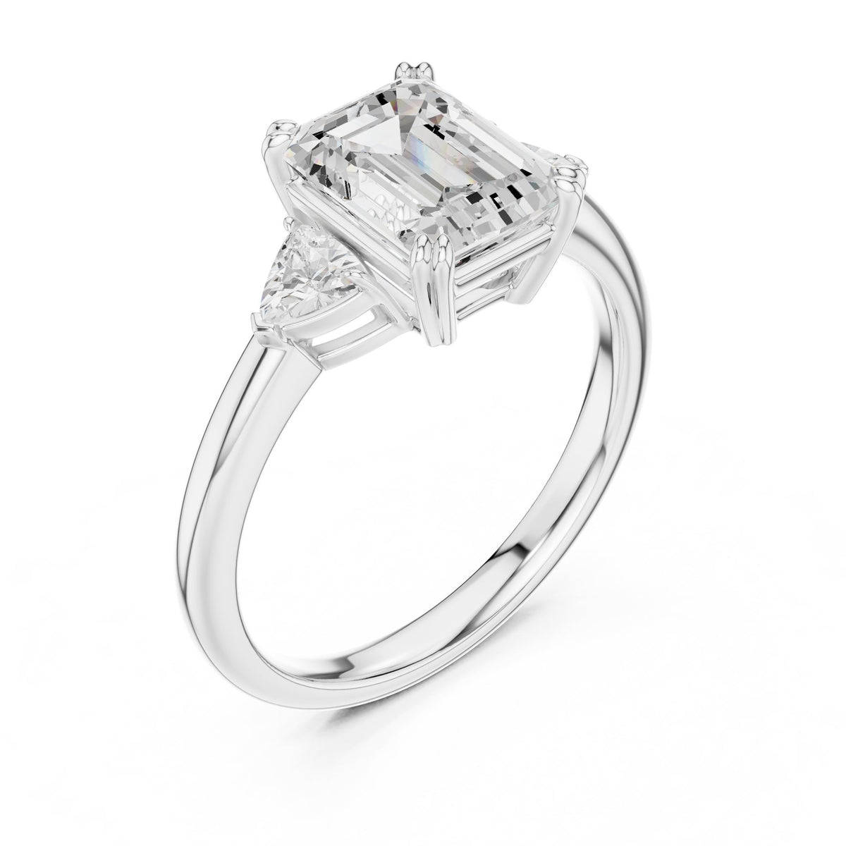 Emerald Three Stone Lab Grown Diamond Engagement Ring