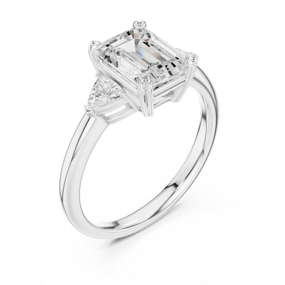 Emerald Three Stone Lab Grown Diamond Engagement Ring