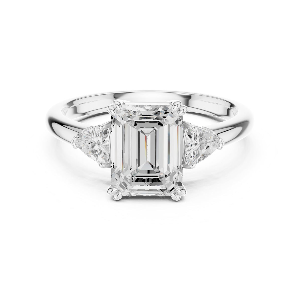 Emerald Three Stone Lab Grown Diamond Engagement Ring