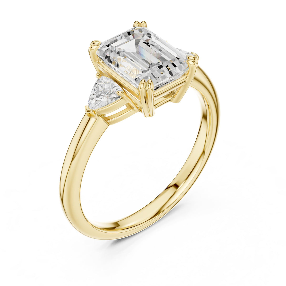 Emerald Three Stone Lab Grown Diamond Engagement Ring