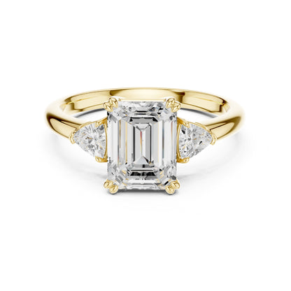 Emerald Three Stone Lab Grown Diamond Engagement Ring