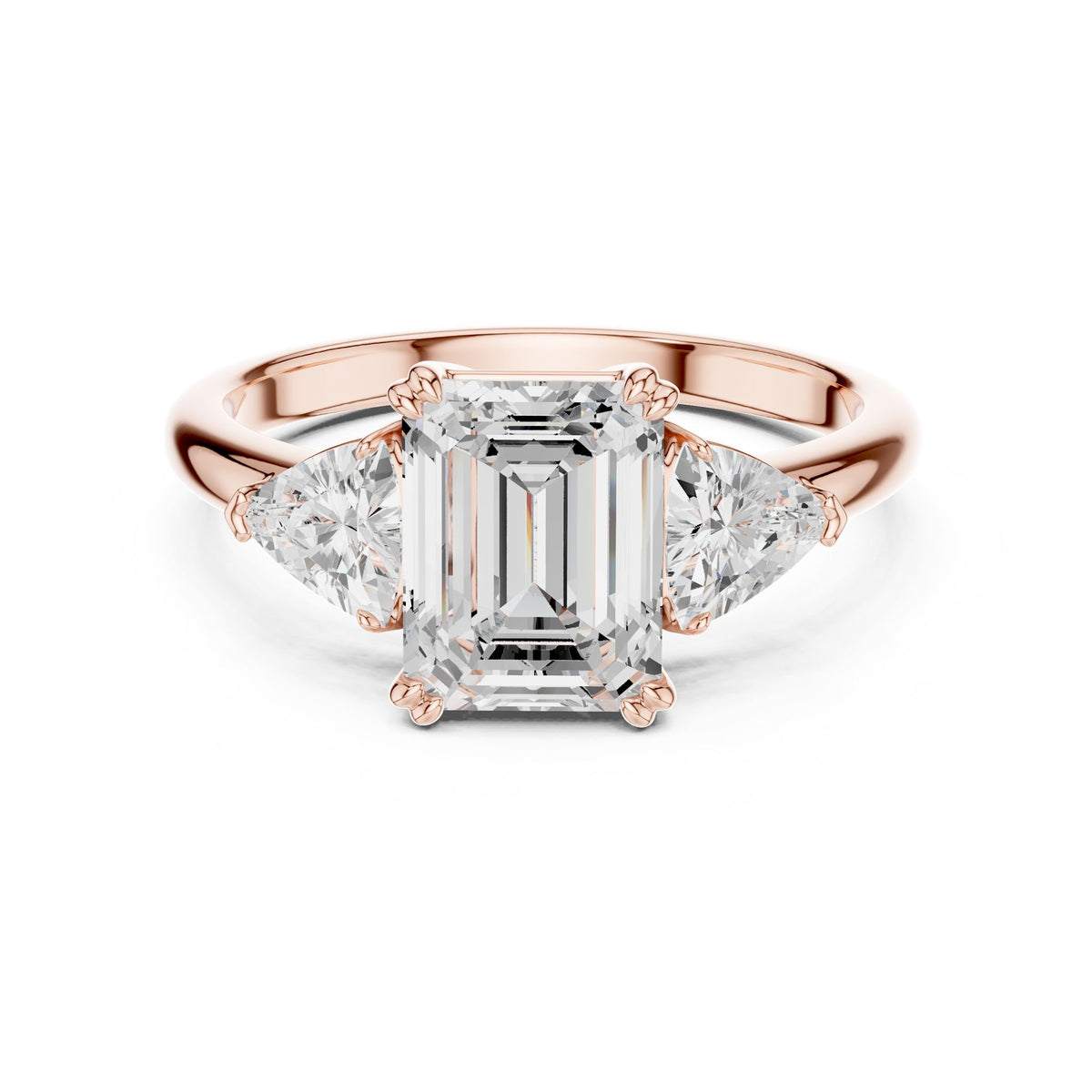 Emerald Three Stone Lab Grown Diamond Engagement Ring