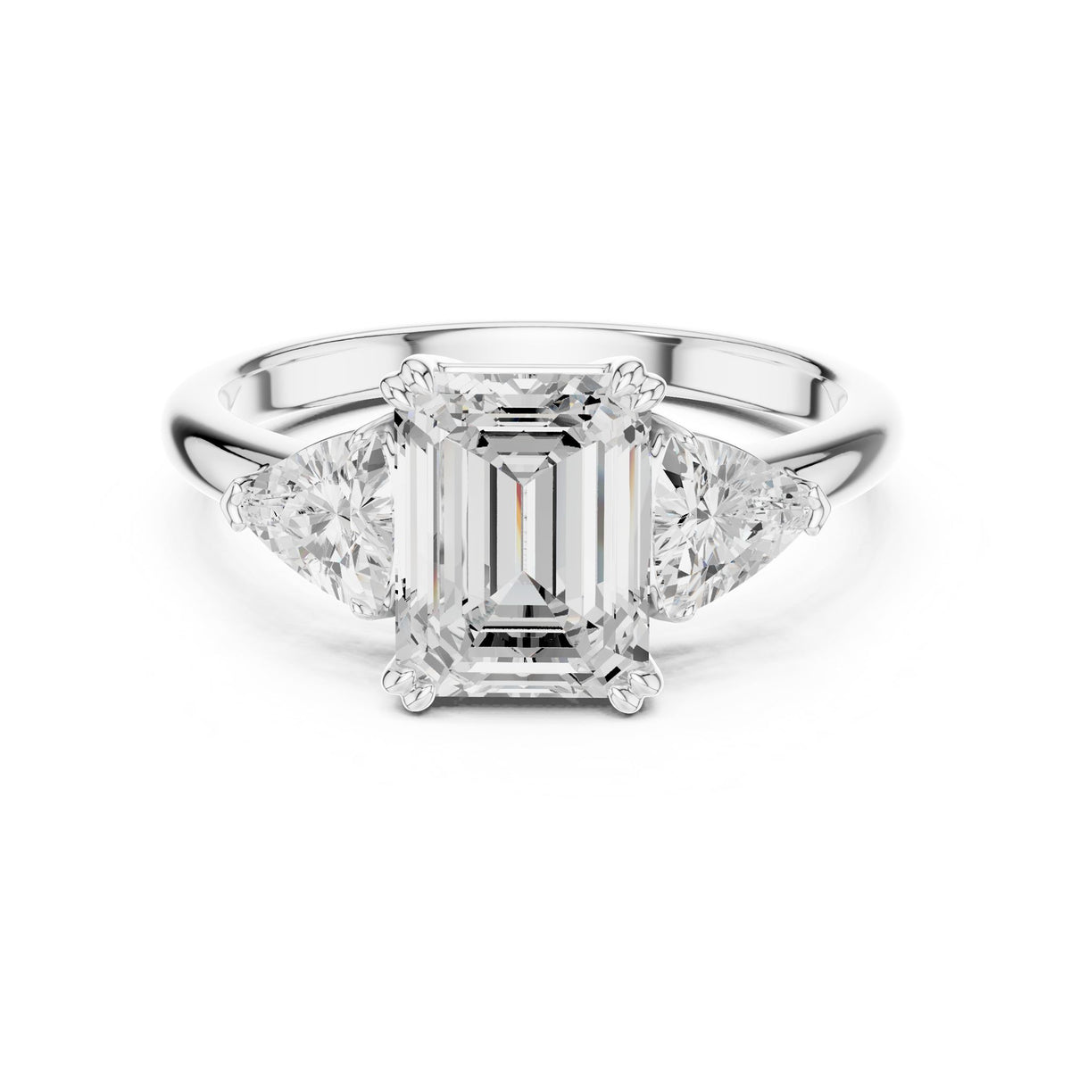 Emerald Three Stone Lab Grown Diamond Engagement Ring