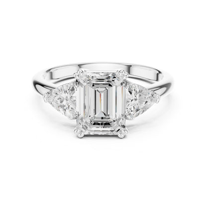 Emerald Three Stone Lab Grown Diamond Engagement Ring
