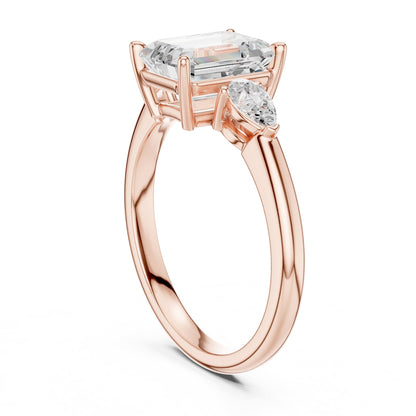 Emerald Three Stone Lab Grown Diamond Engagement Ring