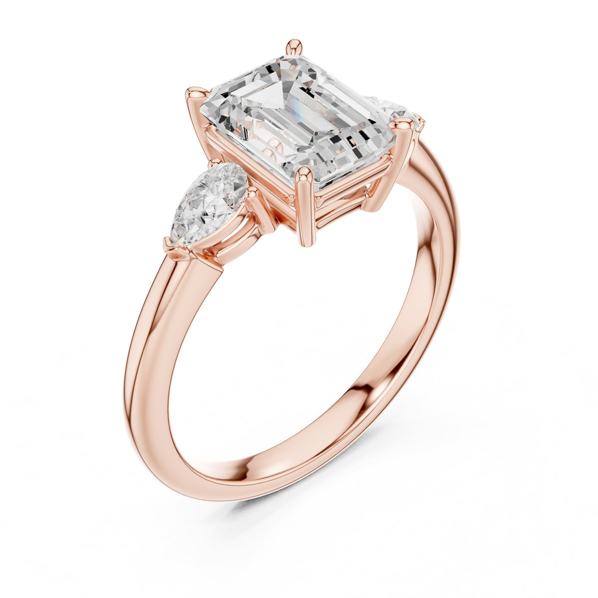 Emerald Three Stone Lab Grown Diamond Engagement Ring