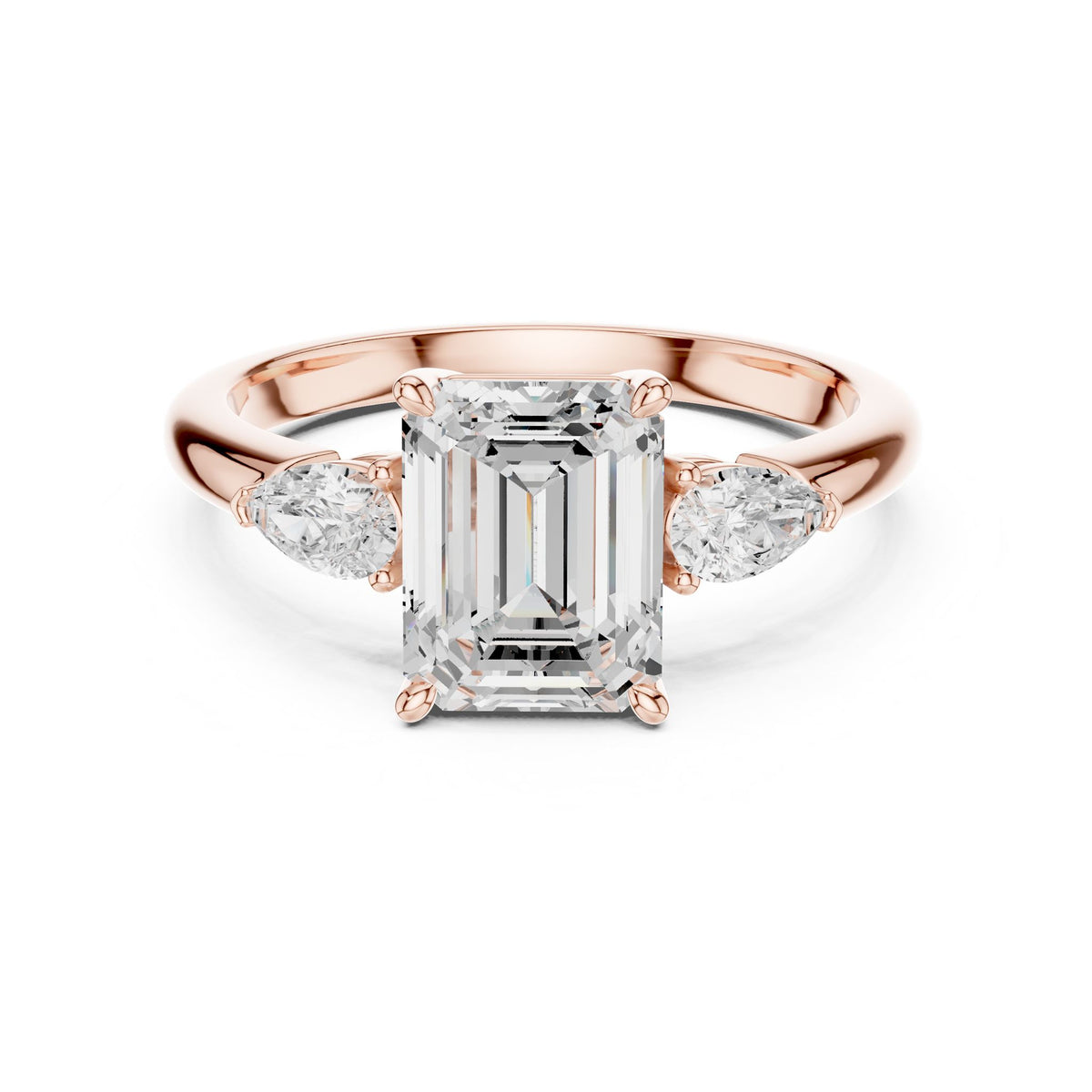 Emerald Three Stone Lab Grown Diamond Engagement Ring