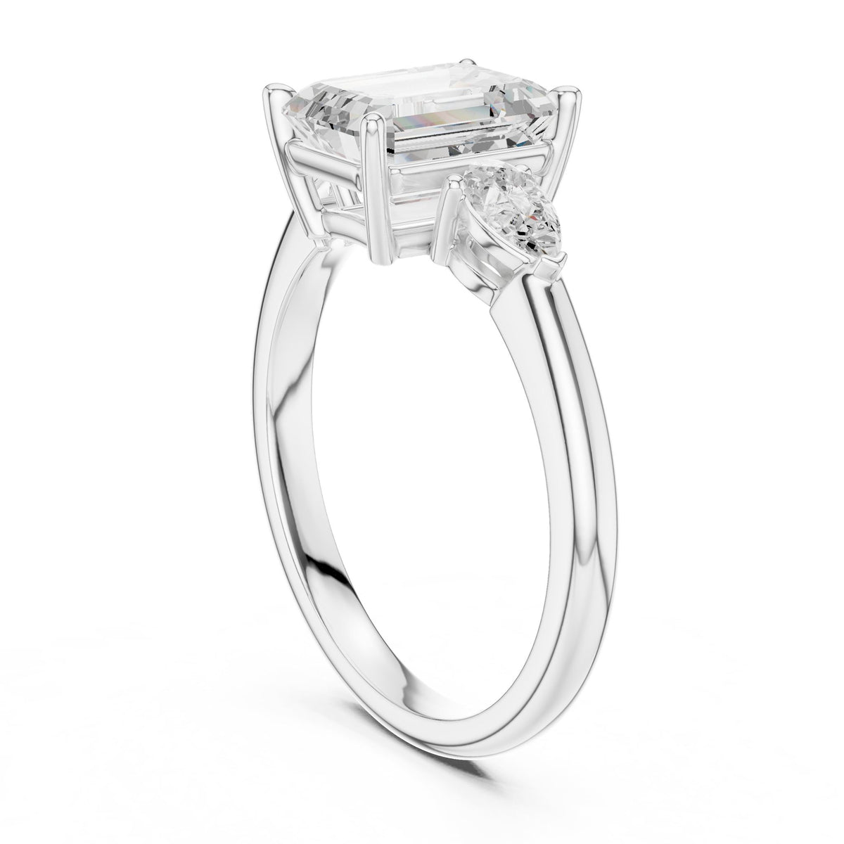 Emerald Three Stone Lab Grown Diamond Engagement Ring