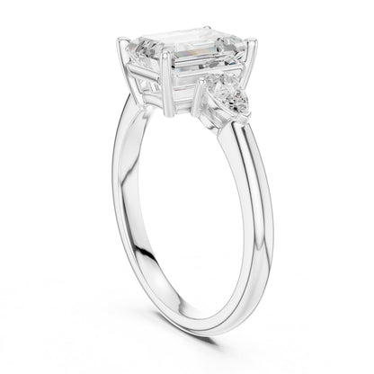 Emerald Three Stone Lab Grown Diamond Engagement Ring