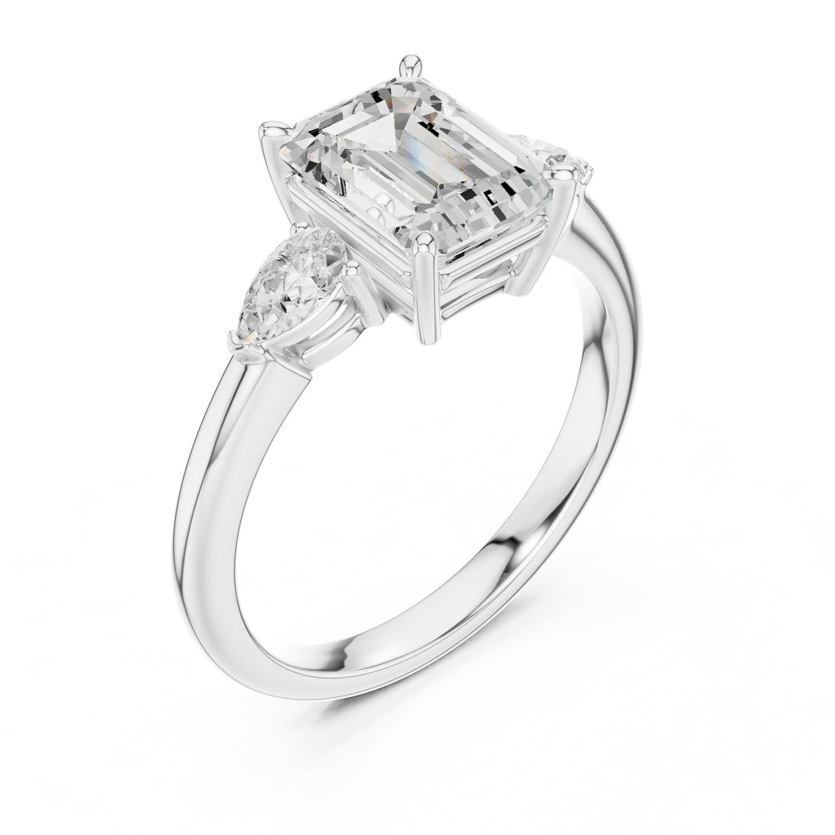 Emerald Three Stone Lab Grown Diamond Engagement Ring