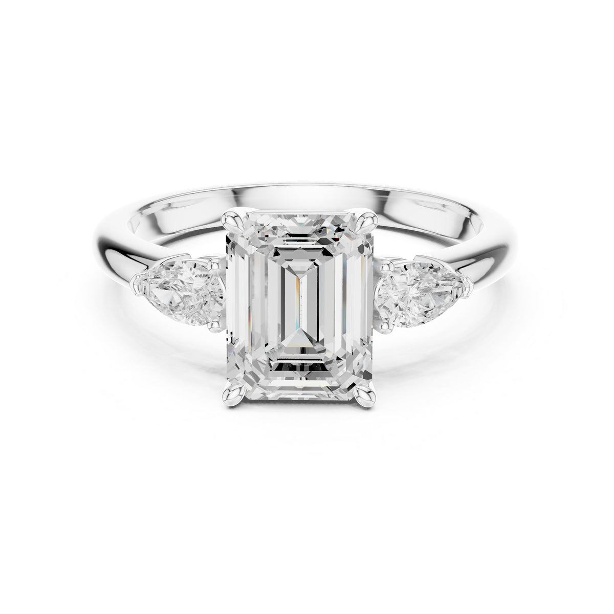 Emerald Three Stone Lab Grown Diamond Engagement Ring