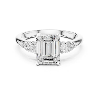 Emerald Three Stone Lab Grown Diamond Engagement Ring