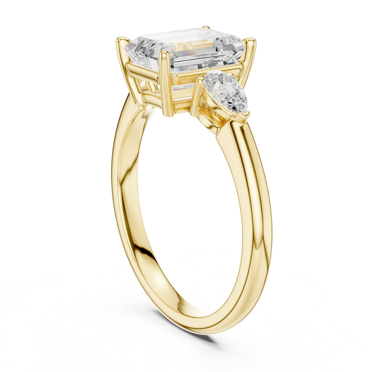 Emerald Three Stone Lab Grown Diamond Engagement Ring