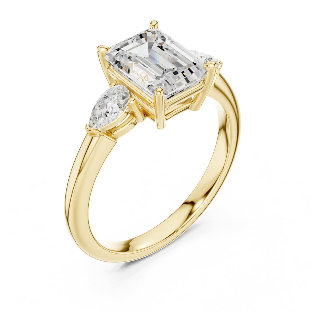 Emerald Three Stone Lab Grown Diamond Engagement Ring