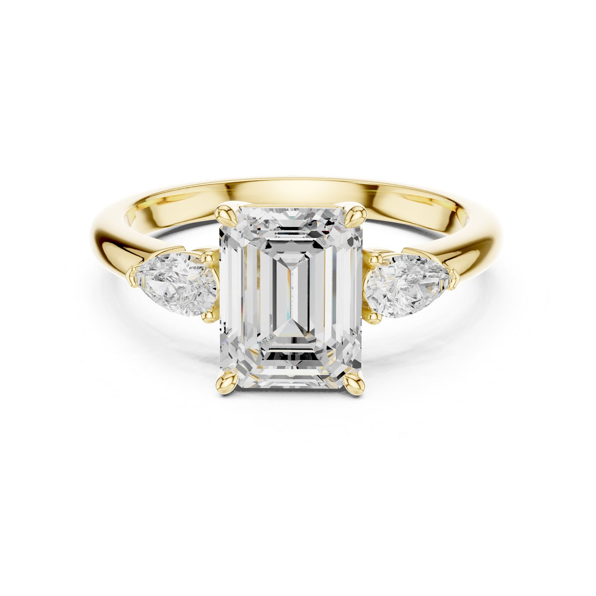Emerald Three Stone Lab Grown Diamond Engagement Ring