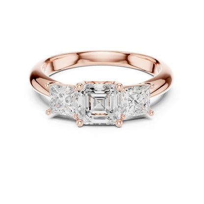 Emerald Three Stone Lab Grown Diamond Engagement Ring