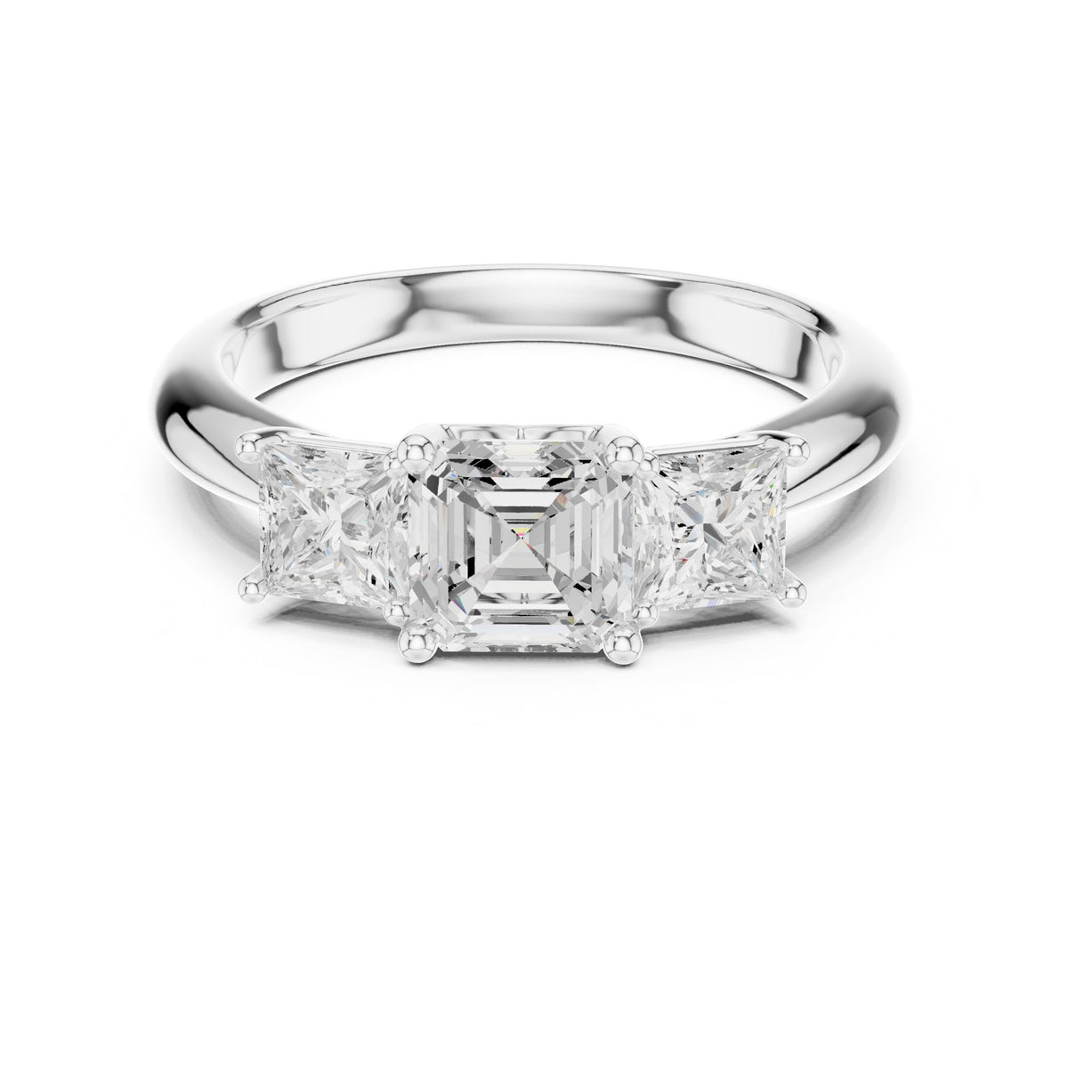 Emerald Three Stone Lab Grown Diamond Engagement Ring
