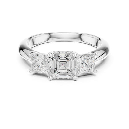 Emerald Three Stone Lab Grown Diamond Engagement Ring