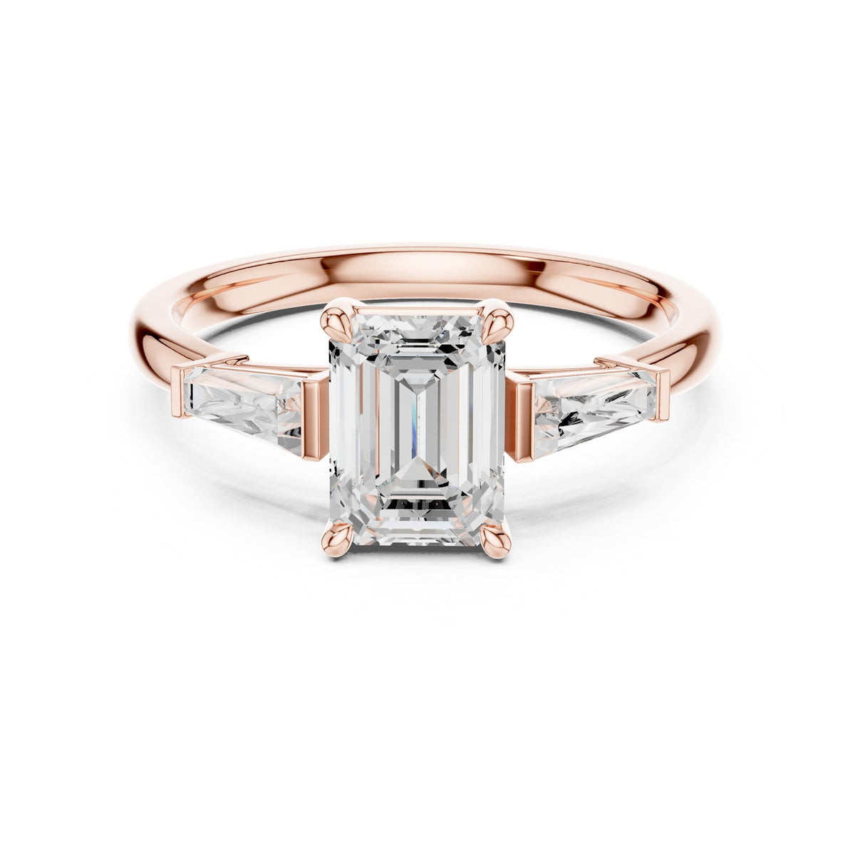 Emerald Three Stone Lab Grown Diamond Engagement Ring