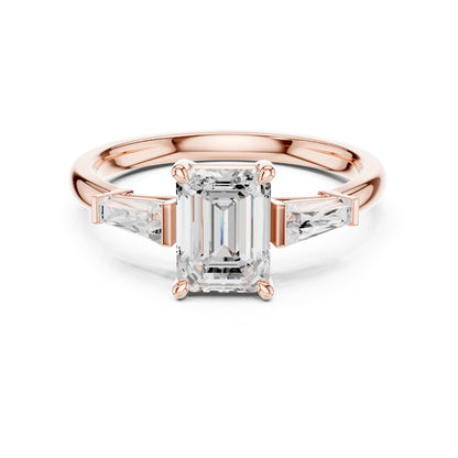 Emerald Three Stone Lab Grown Diamond Engagement Ring