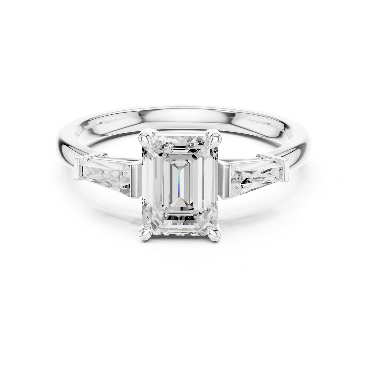 Emerald Three Stone Lab Grown Diamond Engagement Ring