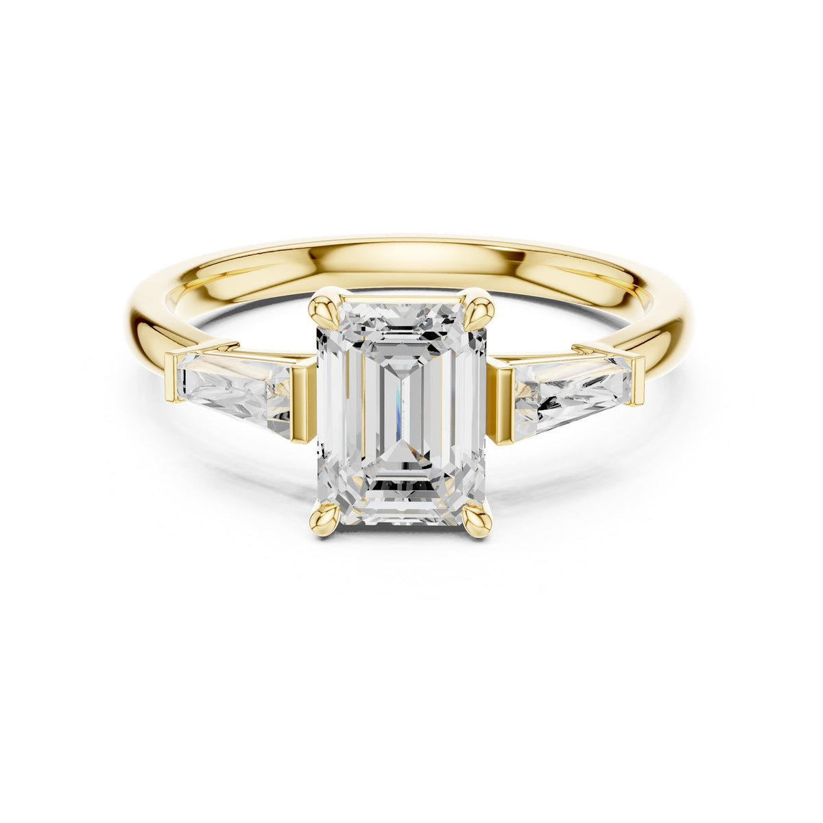 Emerald Three Stone Lab Grown Diamond Engagement Ring