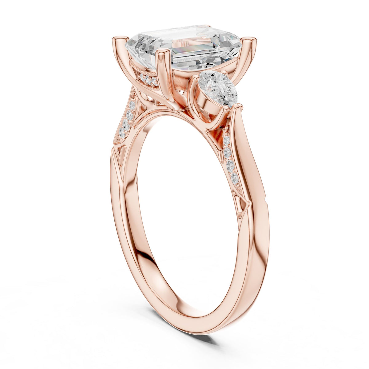 Emerald Three Stone Lab Grown Diamond Engagement Ring