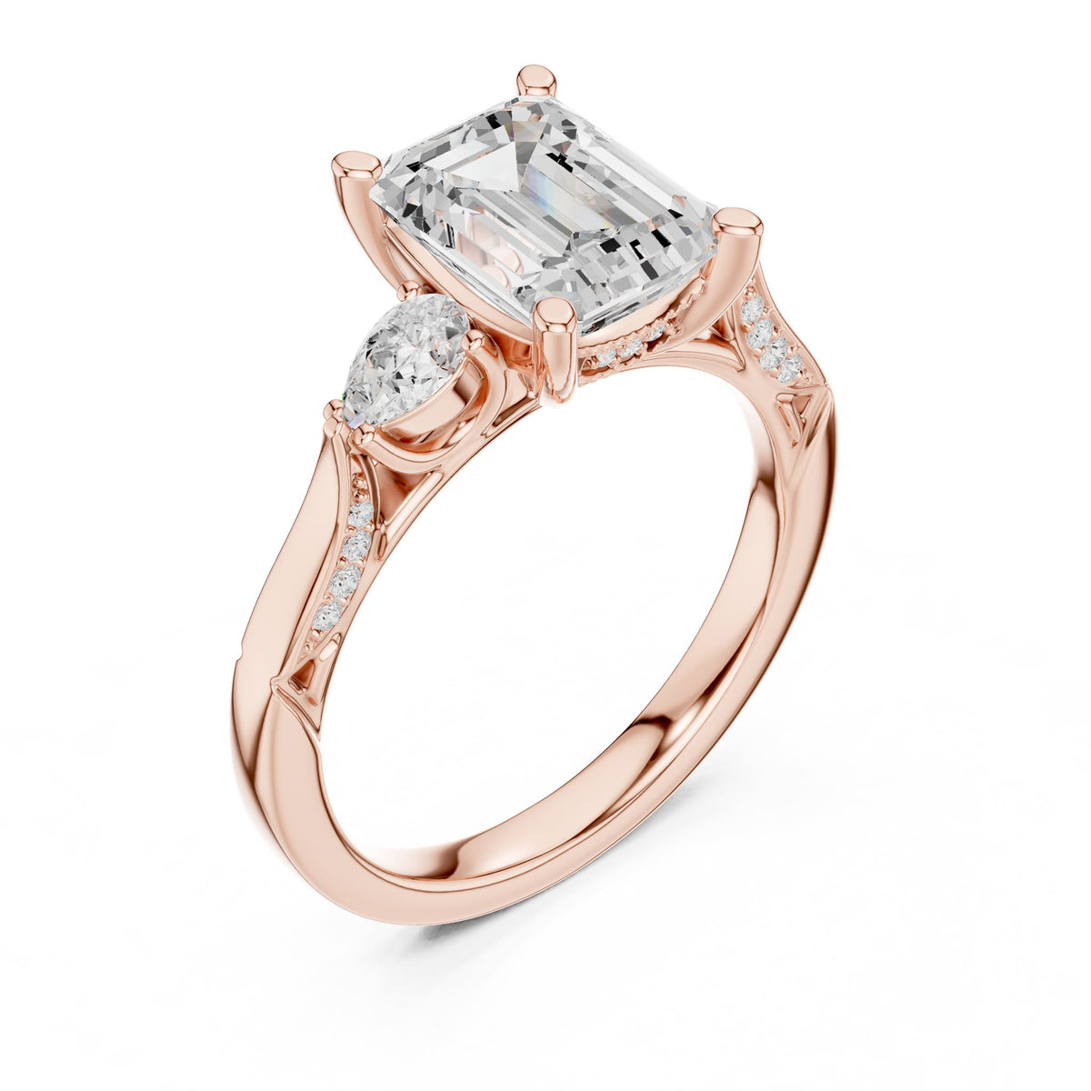 Emerald Three Stone Lab Grown Diamond Engagement Ring
