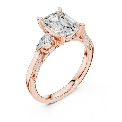 Emerald Three Stone Lab Grown Diamond Engagement Ring