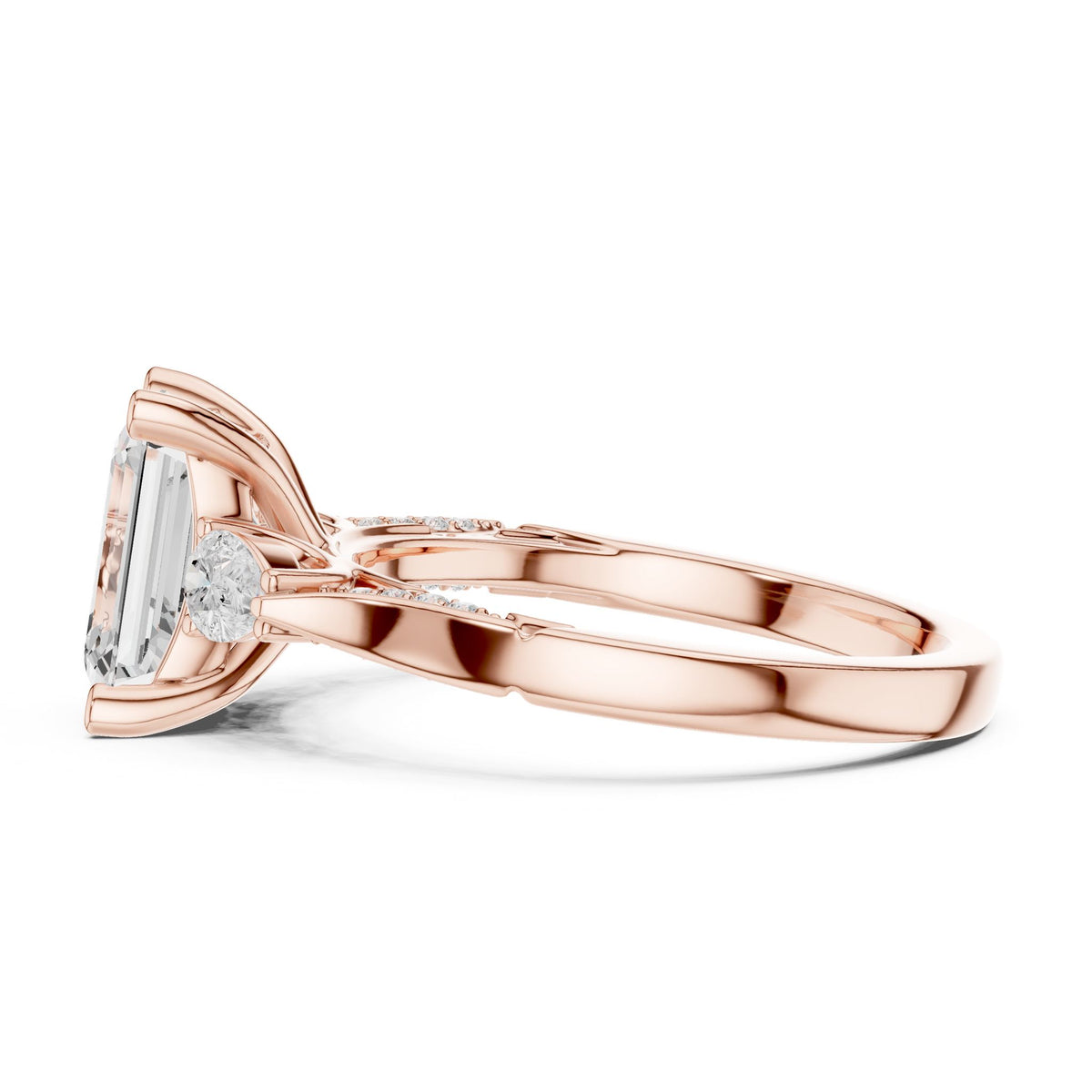 Emerald Three Stone Lab Grown Diamond Engagement Ring