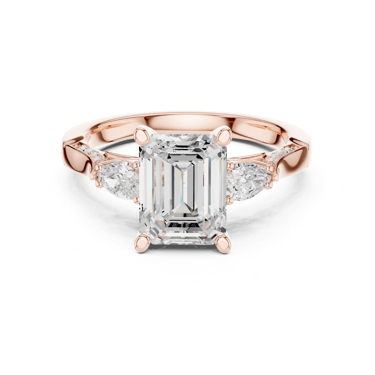 Emerald Three Stone Lab Grown Diamond Engagement Ring